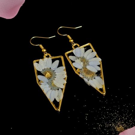 Pressed Flower Resin Earrings with Gold Frame