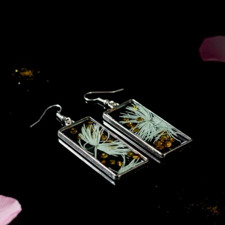 Dandelion and Gold Flake Resin Earrings