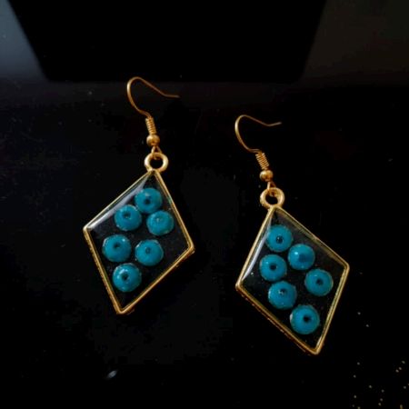 Blue Sequin Resin Drop Earrings