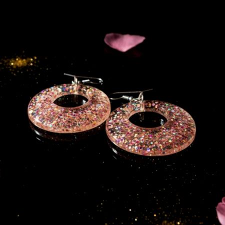 Round Glitter Resin Hoop Earrings