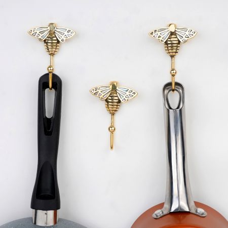 Bee Design Brass & Mother of Pearl Wall Hook – Elegant Decorative Hook for Home & Bathroom-Pack of 3