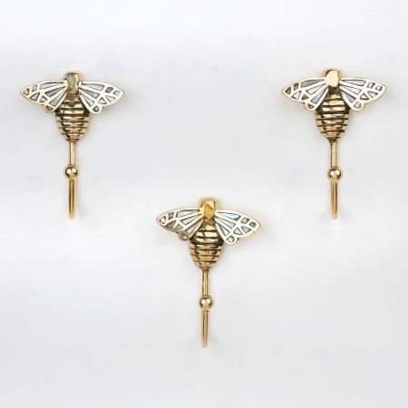 Bee Design Brass & Mother of Pearl Wall Hook – Elegant Decorative Hook for Home & Bathroom-Pack of 3