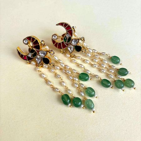 Handcrafted Ethnic Pearl Cluster Earrings Design
