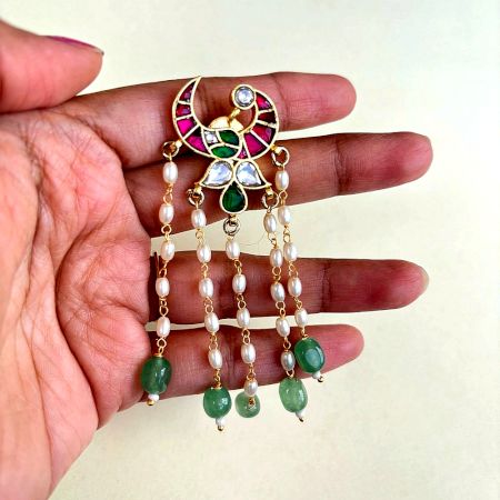 Handcrafted Ethnic Pearl Cluster Earrings Design