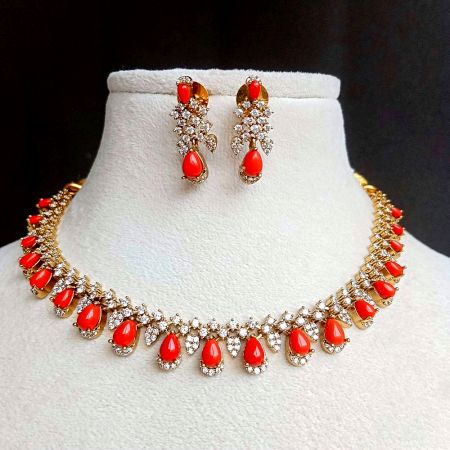Handcrafted Golden Carved Necklace Jewellery Set