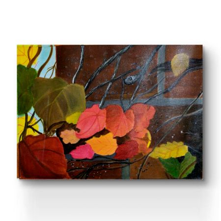 Handpainted Autumn Foliage Burst with Warm Hues