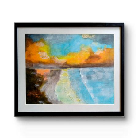 Handpainted Radiant Sunset Beach with Gentle Waves