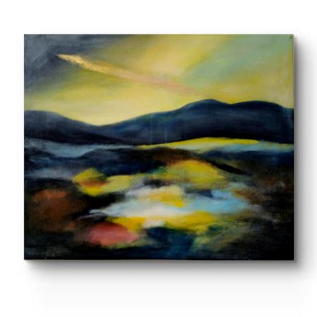 Handpainted Dreamy Twilight Hills with Luminous Reflections