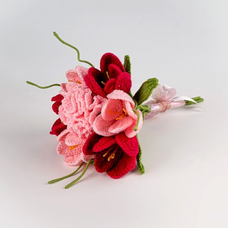 Pink and Burgundy Crochet Flower Cluster Tulle