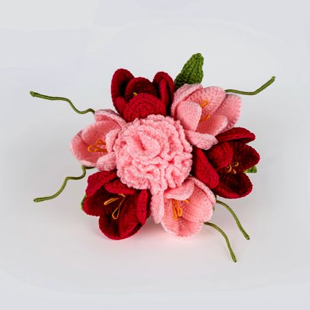 Pink and Burgundy Crochet Flower Cluster Tulle