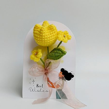 Sunny Yellow Crochet Tulip With Ivory Accent