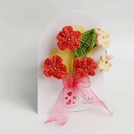 Coral and Cream Crochet Flower Blossoms Arrangement