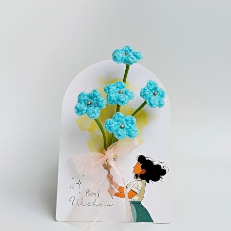 Vivid Turquoise Crochet Flower Spray With Gold Beads