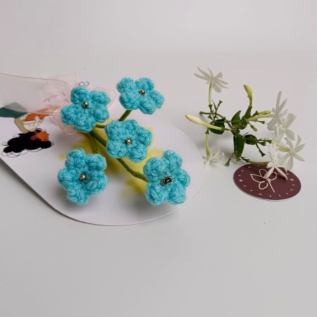 Vivid Turquoise Crochet Flower Spray With Gold Beads