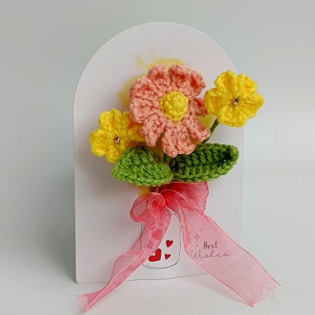 Peach Daisy Crochet With Sunny Tulle With Ivory Accent