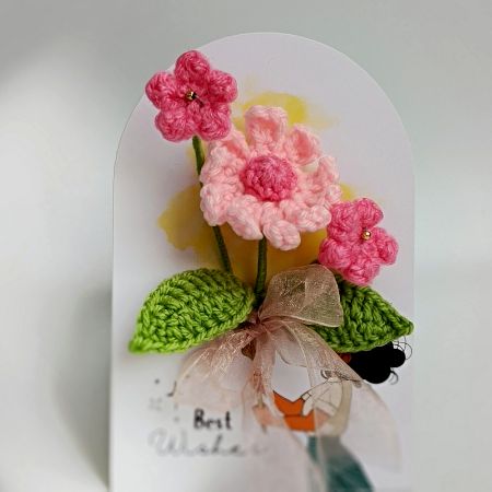 Pink Crochet Bouquet With Lush Petaled Flower