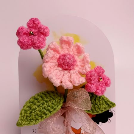 Pink Crochet Bouquet With Lush Petaled Flower