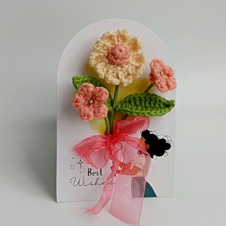 Cream Crochet Daisy With Peach Accents Tulle