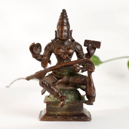 Traditional Copper Goddess Saraswati Statue for Ritual Spaces
