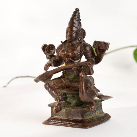 Traditional Copper Goddess Saraswati Statue for Ritual Spaces