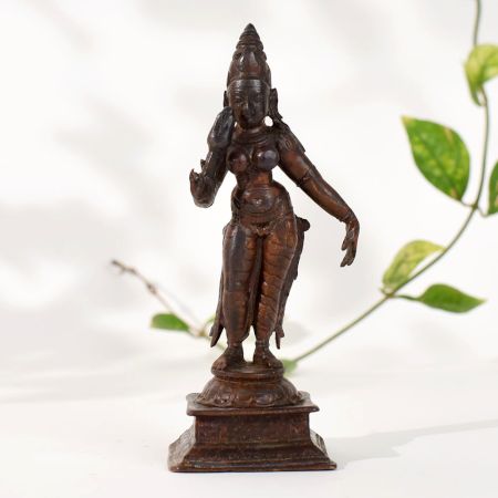 Traditional Copper Goddess Devi Uma (Goddess Parvati) Statue for Worship