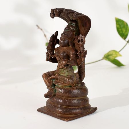 Antique Copper Goddess Mariamman Figurine for Sacred Spaces