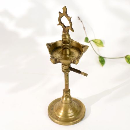 Vintage Brass Adjustable South Indian Oil Lamp Stand