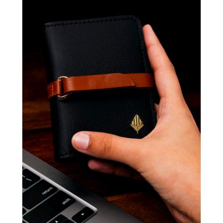 Handcrafted Blue Vegan Leather Cardholder With Tan Strap