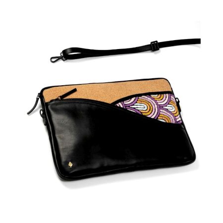 Black Crossbody Vegan Leather Laptop Sleeve