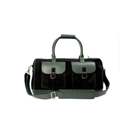 Forest Green Satchel With Brown Vegan Leather Duffle Bag