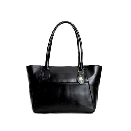 Minimalist Black Leather Tote With Sleek Curved Handles