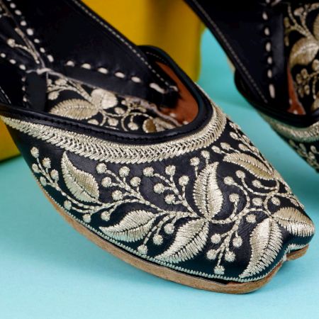 Handcrafted Embroidered Black Beige Jutti for Festive