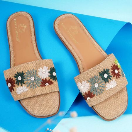 Handmade Boho Slip Sandal with Embroidered Strap
