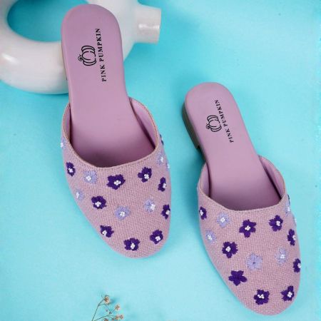 Pastel Pink Mules with Playful Comfort Patterned