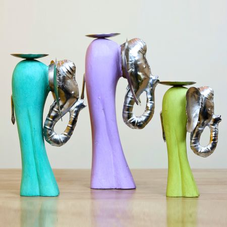 Handcrafted Elephant Candle Holder Decorative Accent Set Of 3