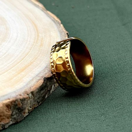 Modern 18K Gold Plated Hammered Adjustable Wide Ring
