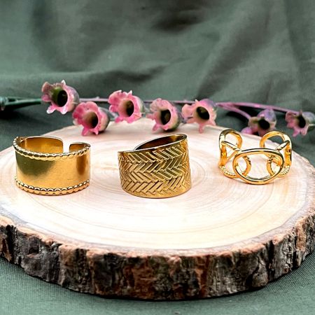 18K Gold Plated Statement Three Piece Ring Set