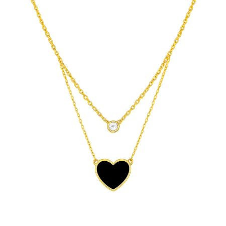 18K Gold Plated Black Enamel Heart Necklace