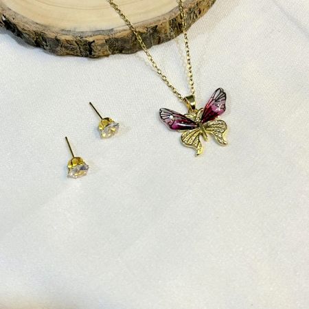 Elegant 18K Gold Plated Butterfly Necklace Set
