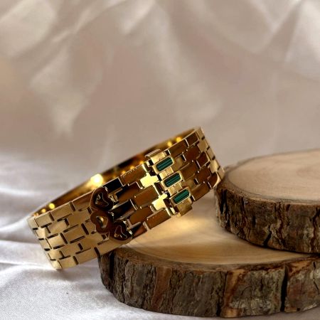 18K Gold Plated Emerald Mesh Chain Kada