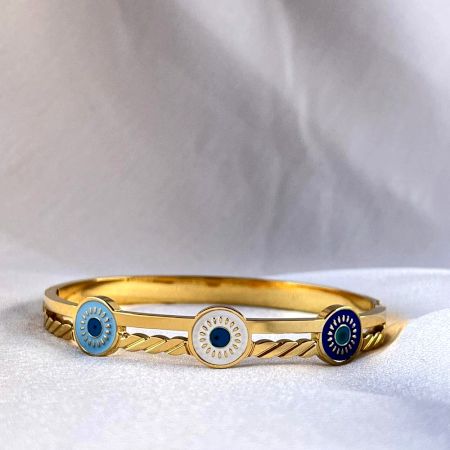 18K Gold Plated Tricolour Evil Eye Kada
