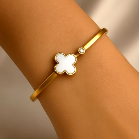 18K Gold Plated White Van Cleef Zirconia Kada