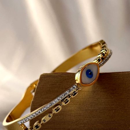 18K Gold Plated Evil Eye Zirconia Kada