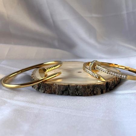 18K Gold Plated Nail & CZ Kada Set