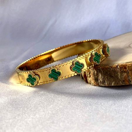 18K Gold Plated Emerald Floral Inspired Kada