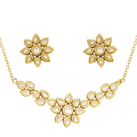 Handmade  Floral Kundan Necklace with Earrings
