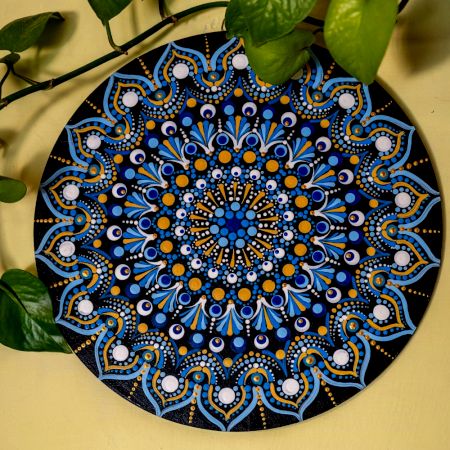 Handpainted Aparajita Blue Floral Evil Eye Mandala