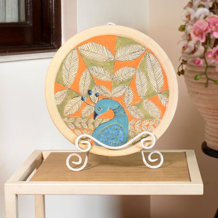 Handcrafted Ceramic Peacock Plate by Artist Meena Vohra