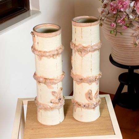 Premium Ceramic Bamboo Vases by Artist Meena Vohra Set Of 2