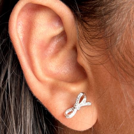 925 Sterling Silver Puffed Ribbon Design Earrings